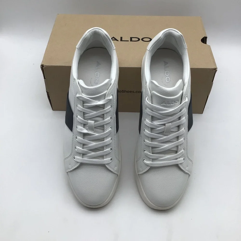 Aldo Ozzy-120 Mens White Navy Blue Stripe Low Top Sneakers‎ Size 13 NEW